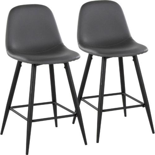 Pebble 24" Counter Stool in Black Metal & Grey Leatherette w/ Black Footrest (Set of 2)